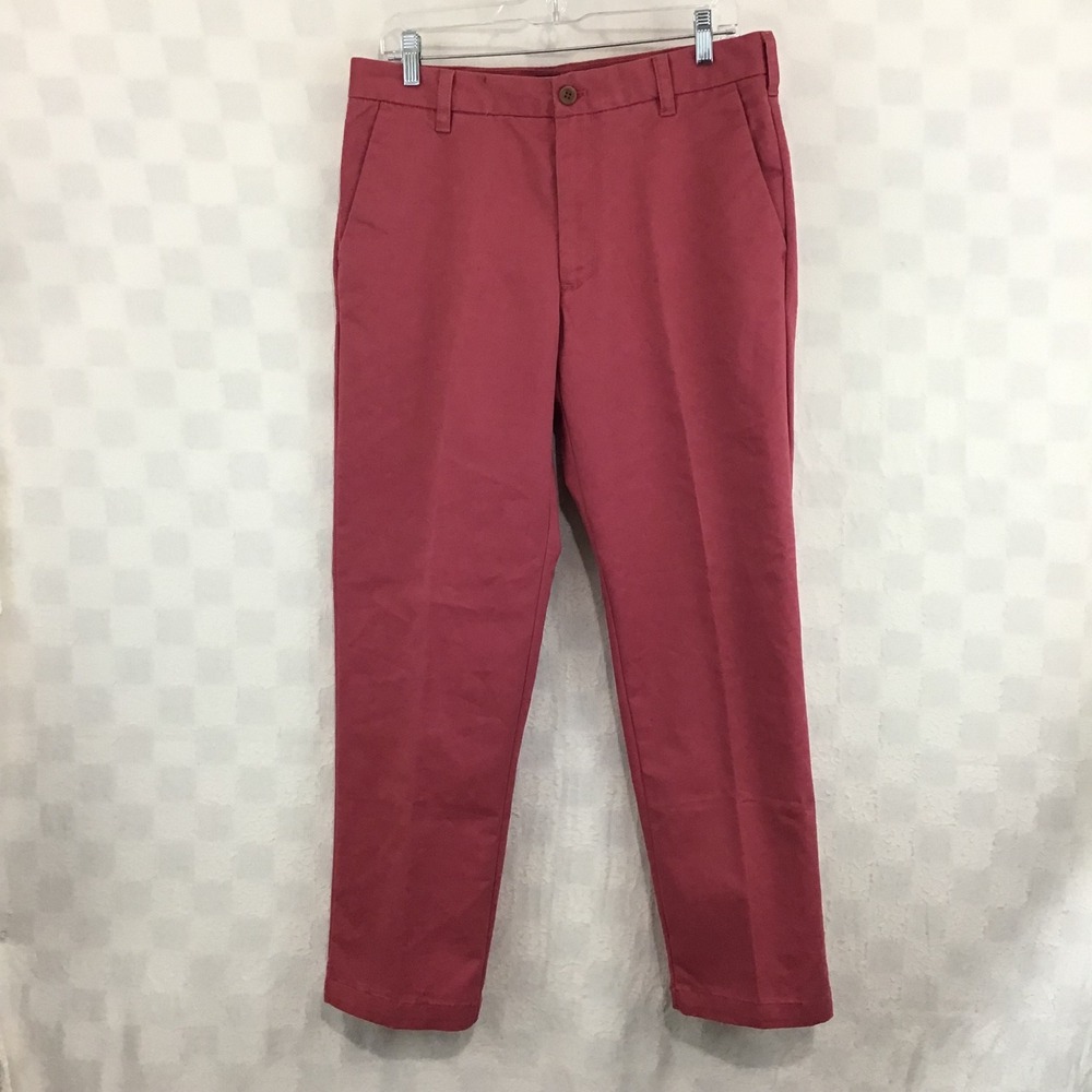 IZOD Mens Straight Leg Chino Pants 32x30 Red Coral Cotton Blend Stretch Trousers